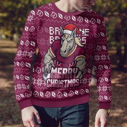 Personalized Brisbane Broncos Christmas Ugly Christmas Sweater Australian Rugby Fans - Pixelated Ugly Xmas Pattern Mascot Santa