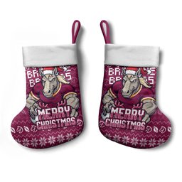 Brisbane Broncos Christmas Stocking Australian Rugby Fans - Pixelated Ugly Xmas Pattern Mascot Santa