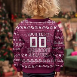 Personalized Brisbane Broncos Christmas Kid Ugly Christmas Sweater Australian Rugby Fans - Pixelated Ugly Xmas Pattern Mascot Santa