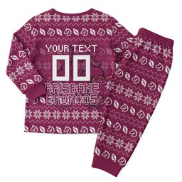 Personalized Brisbane Broncos Christmas Pajama Set Australian Rugby Fans - Pixelated Ugly Xmas Pattern Mascot Santa