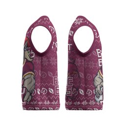 Personalized Brisbane Broncos Christmas Knitted V-Neck Vest Australian Rugby Fans - Pixelated Ugly Xmas Pattern Mascot Santa