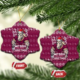 Brisbane Broncos Christmas Ceramic Ornament Australian Rugby Fans - Pixelated Ugly Xmas Pattern Mascot Santa