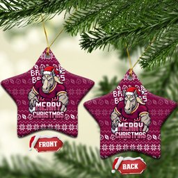Brisbane Broncos Christmas Ceramic Ornament Australian Rugby Fans - Pixelated Ugly Xmas Pattern Mascot Santa