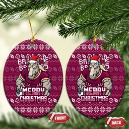 Brisbane Broncos Christmas Ceramic Ornament Australian Rugby Fans - Pixelated Ugly Xmas Pattern Mascot Santa