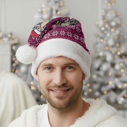 Brisbane Broncos Christmas Santa Hat Australian Rugby Fans - Pixelated Ugly Xmas Pattern Mascot Santa