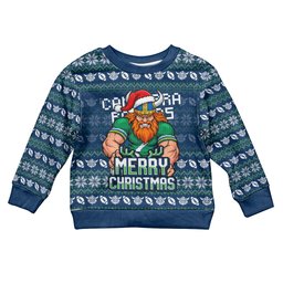 Personalized Canberra Raiders Christmas Kid Ugly Christmas Sweater Australian Rugby Fans - Pixelated Ugly Xmas Pattern Mascot Santa