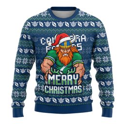 Personalized Canberra Raiders Christmas Ugly Christmas Sweater Australian Rugby Fans - Pixelated Ugly Xmas Pattern Mascot Santa