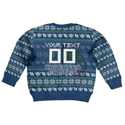 Personalized Canberra Raiders Christmas Kid Ugly Christmas Sweater Australian Rugby Fans - Pixelated Ugly Xmas Pattern Mascot Santa