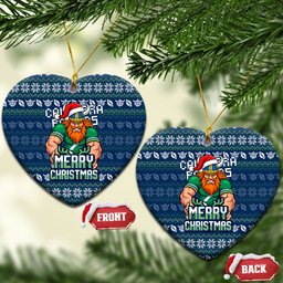 Canberra Raiders Christmas Ceramic Ornament Australian Rugby Fans - Pixelated Ugly Xmas Pattern Mascot Santa