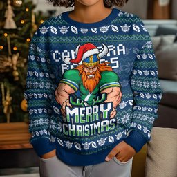 Personalized Canberra Raiders Christmas Kid Ugly Christmas Sweater Australian Rugby Fans - Pixelated Ugly Xmas Pattern Mascot Santa
