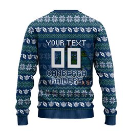 Personalized Canberra Raiders Christmas Ugly Christmas Sweater Australian Rugby Fans - Pixelated Ugly Xmas Pattern Mascot Santa