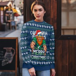 Personalized Canberra Raiders Christmas Ugly Christmas Sweater Australian Rugby Fans - Pixelated Ugly Xmas Pattern Mascot Santa