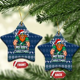 Canberra Raiders Christmas Ceramic Ornament Australian Rugby Fans - Pixelated Ugly Xmas Pattern Mascot Santa