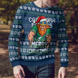 Personalized Canberra Raiders Christmas Ugly Christmas Sweater Australian Rugby Fans - Pixelated Ugly Xmas Pattern Mascot Santa