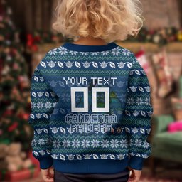 Personalized Canberra Raiders Christmas Kid Ugly Christmas Sweater Australian Rugby Fans - Pixelated Ugly Xmas Pattern Mascot Santa