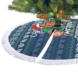 Canberra Raiders Christmas Tree Skirt Australian Rugby Fans - Pixelated Ugly Xmas Pattern Mascot Santa