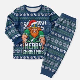 Personalized Canberra Raiders Christmas Pajama Set Australian Rugby Fans - Pixelated Ugly Xmas Pattern Mascot Santa