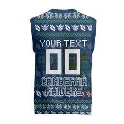 Personalized Canberra Raiders Christmas Knitted V-Neck Vest Australian Rugby Fans - Pixelated Ugly Xmas Pattern Mascot Santa