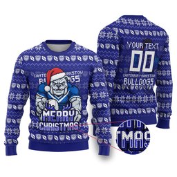 Personalized Canterbury Bulldogs Christmas Ugly Christmas Sweater Australian Rugby Fans - Pixelated Ugly Xmas Pattern Mascot Santa