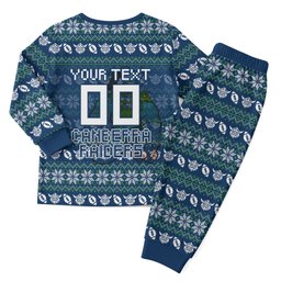 Personalized Canberra Raiders Christmas Pajama Set Australian Rugby Fans - Pixelated Ugly Xmas Pattern Mascot Santa