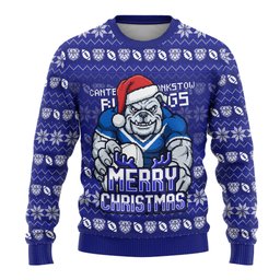 Personalized Canterbury Bulldogs Christmas Ugly Christmas Sweater Australian Rugby Fans - Pixelated Ugly Xmas Pattern Mascot Santa