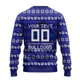 Personalized Canterbury Bulldogs Christmas Ugly Christmas Sweater Australian Rugby Fans - Pixelated Ugly Xmas Pattern Mascot Santa