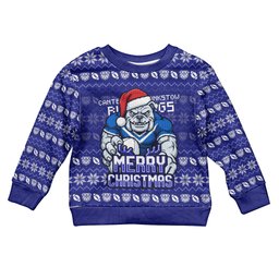 Personalized Canterbury Bulldogs Christmas Kid Ugly Christmas Sweater Australian Rugby Fans - Pixelated Ugly Xmas Pattern Mascot Santa
