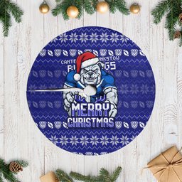 Canterbury Bulldogs Christmas Tree Skirt Australian Rugby Fans - Pixelated Ugly Xmas Pattern Mascot Santa