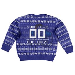 Personalized Canterbury Bulldogs Christmas Kid Ugly Christmas Sweater Australian Rugby Fans - Pixelated Ugly Xmas Pattern Mascot Santa