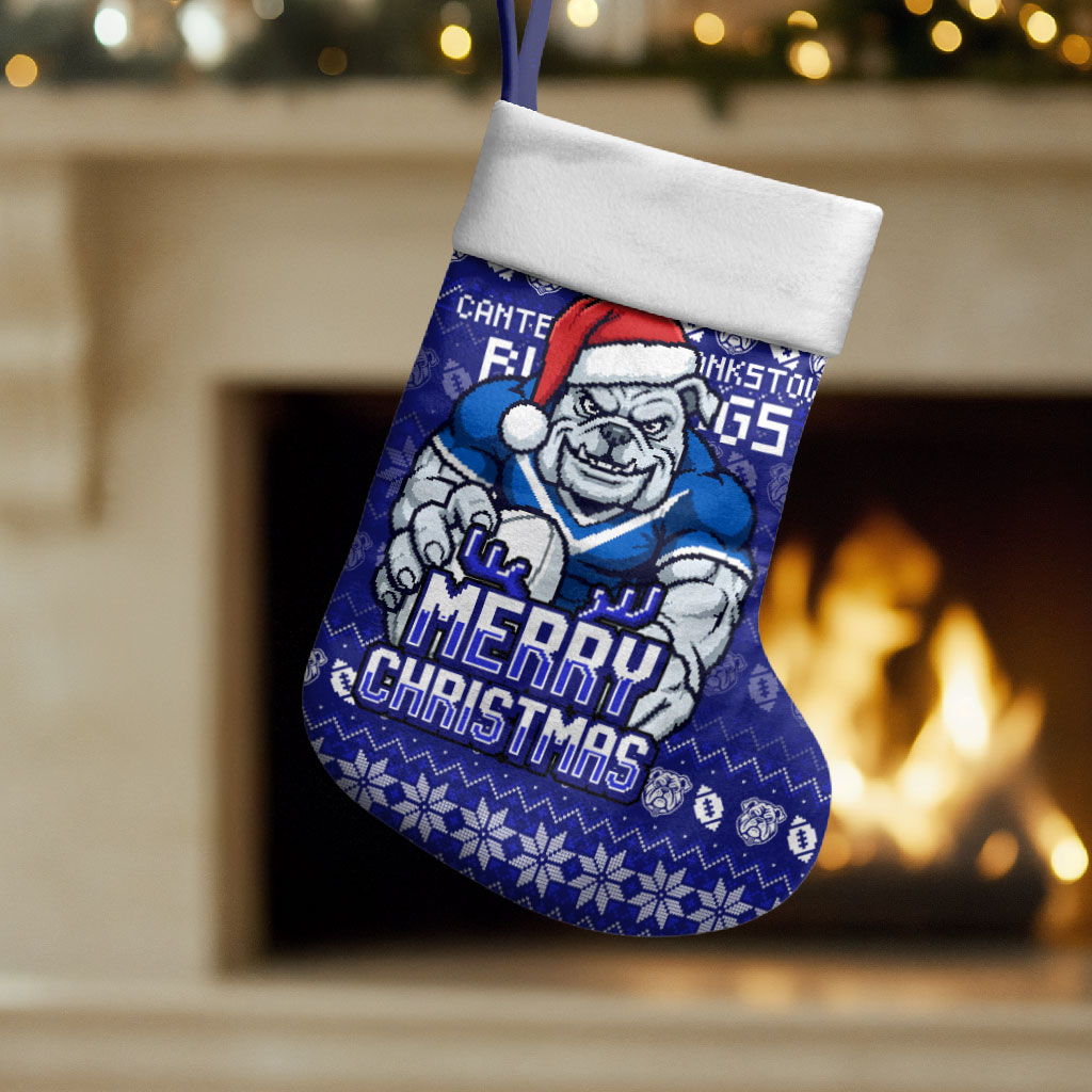 Canterbury Bulldogs Christmas Stocking Australian Rugby Fans - Pixelated Ugly Xmas Pattern Mascot Santa