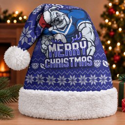 Canterbury Bulldogs Christmas Santa Hat Australian Rugby Fans - Pixelated Ugly Xmas Pattern Mascot Santa