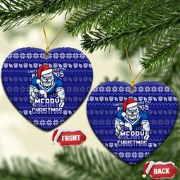 Canterbury Bulldogs Christmas Ceramic Ornament Australian Rugby Fans - Pixelated Ugly Xmas Pattern Mascot Santa