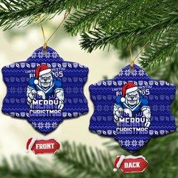Canterbury Bulldogs Christmas Ceramic Ornament Australian Rugby Fans - Pixelated Ugly Xmas Pattern Mascot Santa