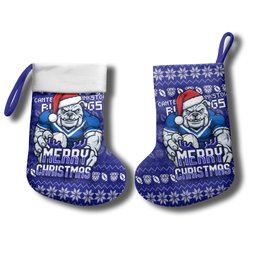 Canterbury Bulldogs Christmas Stocking Australian Rugby Fans - Pixelated Ugly Xmas Pattern Mascot Santa