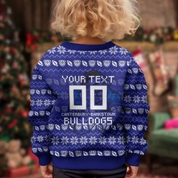 Personalized Canterbury Bulldogs Christmas Kid Ugly Christmas Sweater Australian Rugby Fans - Pixelated Ugly Xmas Pattern Mascot Santa
