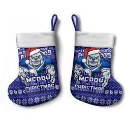 Canterbury Bulldogs Christmas Stocking Australian Rugby Fans - Pixelated Ugly Xmas Pattern Mascot Santa