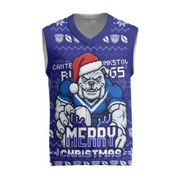 Personalized Canterbury Bulldogs Christmas Knitted V-Neck Vest Australian Rugby Fans - Pixelated Ugly Xmas Pattern Mascot Santa