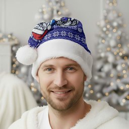 Canterbury Bulldogs Christmas Santa Hat Australian Rugby Fans - Pixelated Ugly Xmas Pattern Mascot Santa