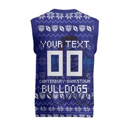 Personalized Canterbury Bulldogs Christmas Knitted V-Neck Vest Australian Rugby Fans - Pixelated Ugly Xmas Pattern Mascot Santa
