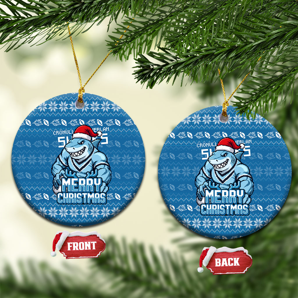 Cronulla Sharks Christmas Ceramic Ornament Australian Rugby Fans - Pixelated Ugly Xmas Pattern Mascot Santa