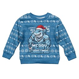 Personalized Cronulla Sharks Christmas Kid Ugly Christmas Sweater Australian Rugby Fans - Pixelated Ugly Xmas Pattern Mascot Santa