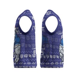 Personalized Canterbury Bulldogs Christmas Knitted V-Neck Vest Australian Rugby Fans - Pixelated Ugly Xmas Pattern Mascot Santa