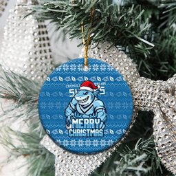 Cronulla Sharks Christmas Ceramic Ornament Australian Rugby Fans - Pixelated Ugly Xmas Pattern Mascot Santa