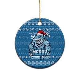 Cronulla Sharks Christmas Ceramic Ornament Australian Rugby Fans - Pixelated Ugly Xmas Pattern Mascot Santa