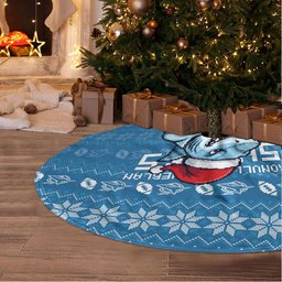 Cronulla Sharks Christmas Tree Skirt Australian Rugby Fans - Pixelated Ugly Xmas Pattern Mascot Santa