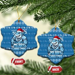 Cronulla Sharks Christmas Ceramic Ornament Australian Rugby Fans - Pixelated Ugly Xmas Pattern Mascot Santa