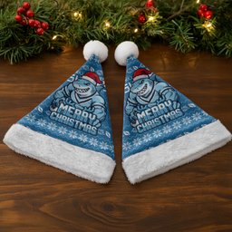Cronulla Sharks Christmas Santa Hat Australian Rugby Fans - Pixelated Ugly Xmas Pattern Mascot Santa