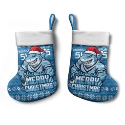 Cronulla Sharks Christmas Stocking Australian Rugby Fans - Pixelated Ugly Xmas Pattern Mascot Santa