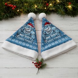 Cronulla Sharks Christmas Santa Hat Australian Rugby Fans - Pixelated Ugly Xmas Pattern Mascot Santa
