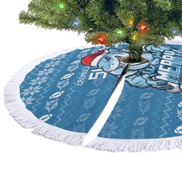 Cronulla Sharks Christmas Tree Skirt Australian Rugby Fans - Pixelated Ugly Xmas Pattern Mascot Santa